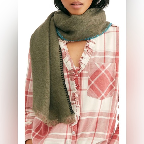 Free People Sage Green Common Thread Blanket Wrap Scarf - Picture 2 of 4